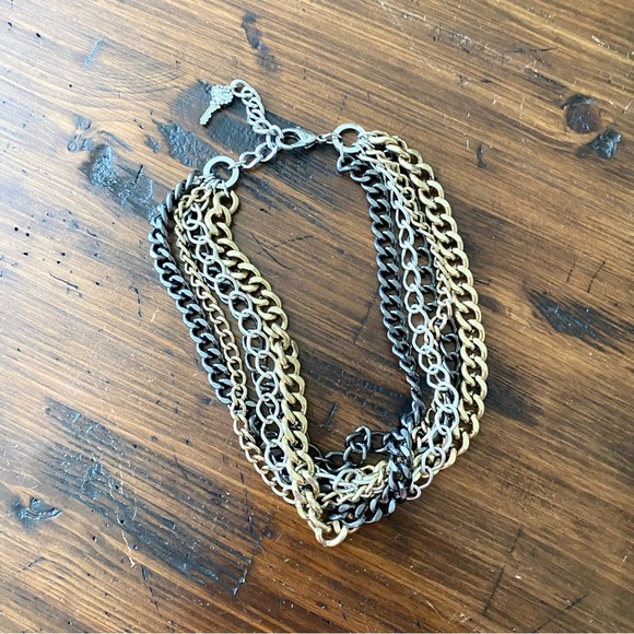 Betsey Johnson Layered Tri Tone Mixed Metal Chain Necklace Gold Silver Gunmetal - Picture 4 of 8